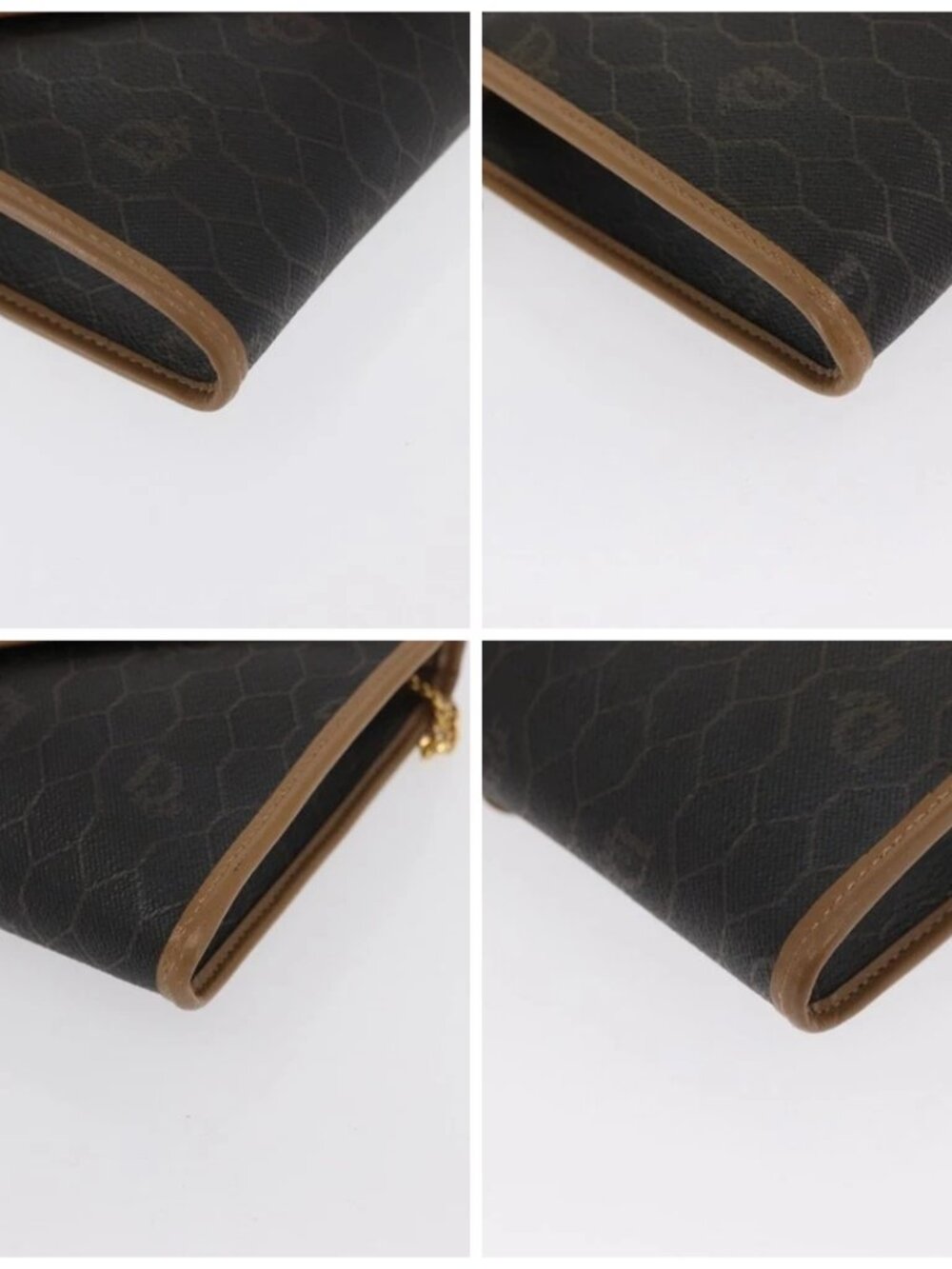 Christian Dior Honeycomb Canvas Chain Shoulder Bag PVC Black Gold Auth BA10086 - Picture 15 of 15